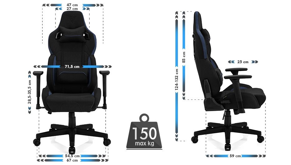 Biuro kėdė SENSE7 Sentinel, gobelenas, juoda/mėlyna kaina ir informacija | Biuro kėdės | pigu.lt