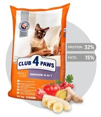 CLUB 4 PAWS Premium pilnavertis sausas maistas suaugusioms katėms gyvenančioms patalpose „INDOOR 4 IN 1“, 14 kg kaina ir informacija | Sausas maistas katėms | pigu.lt