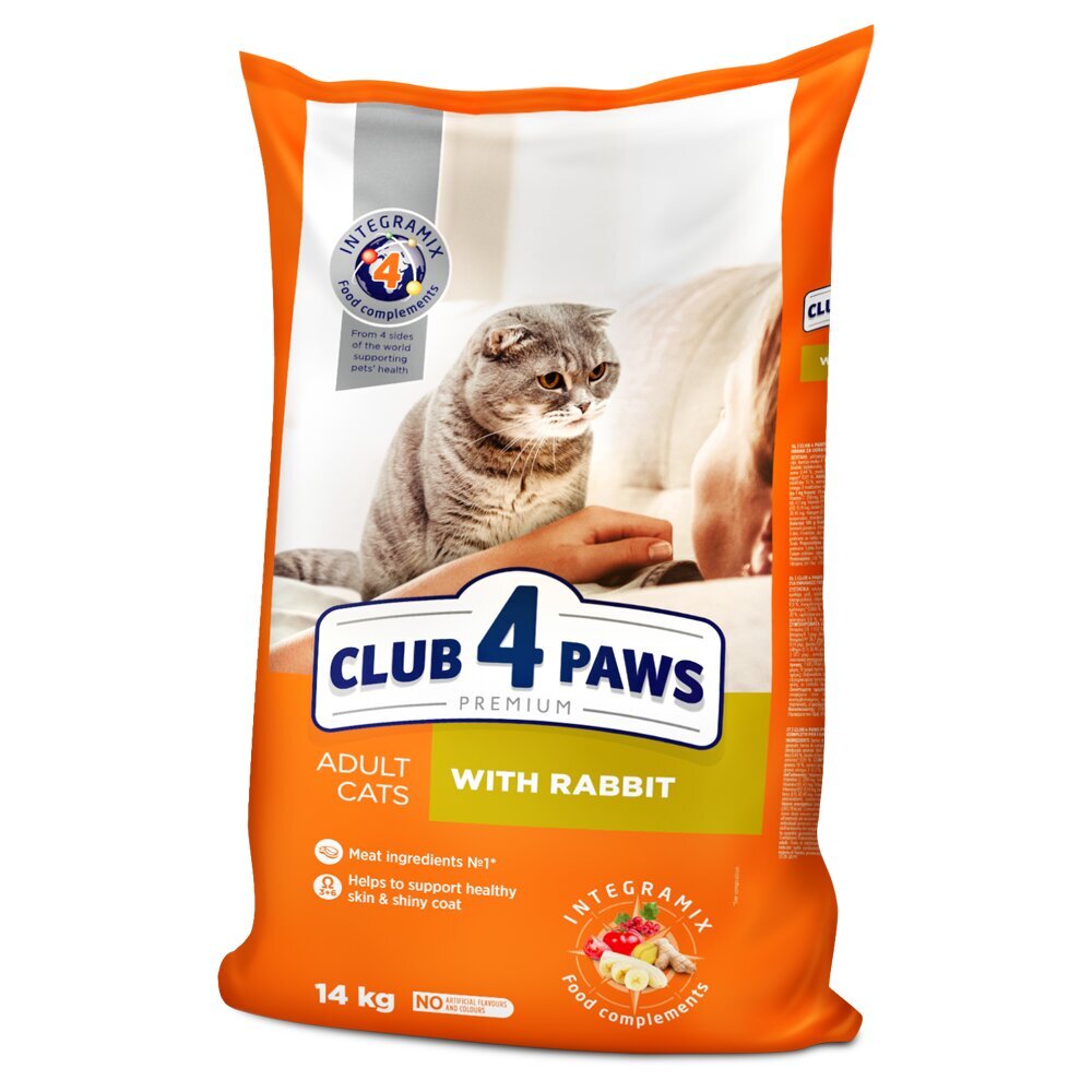CLUB 4 PAWS PREMIUM pilnavertis sausas maistas suaugusioms katėms su triušiena, 14kg kaina ir informacija | Sausas maistas katėms | pigu.lt