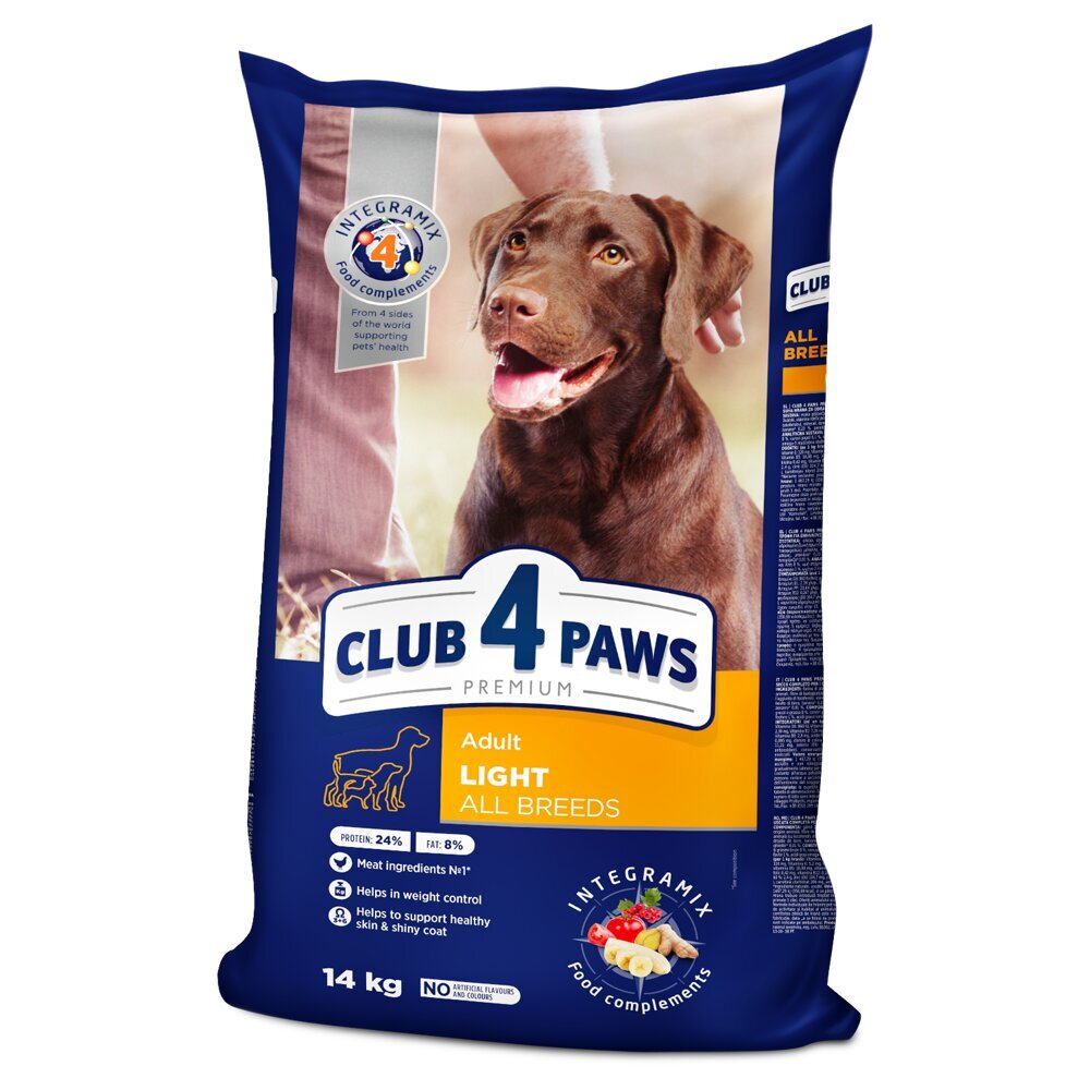 CLUB 4 PAWS Premium pilnavertis sausas ėdalas suaugusiems, visų veislių šunims svorio kontrolei „LIGHT“ , 14kg цена и информация | Sausas maistas šunims | pigu.lt