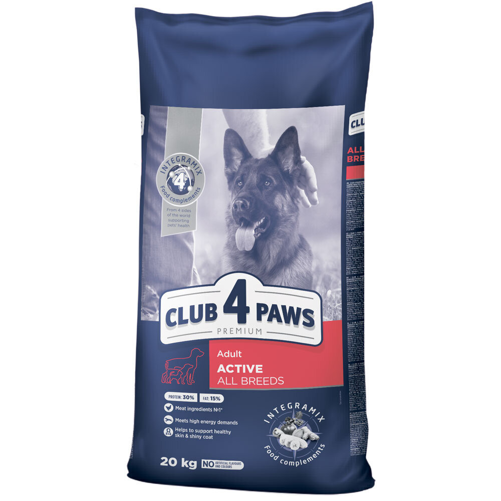 CLUB 4 PAWS Premium pilnavertis sausas maistas suaugusiems aktyviems visų veislių šunims „ACTIVE“, 20kg цена и информация | Sausas maistas šunims | pigu.lt