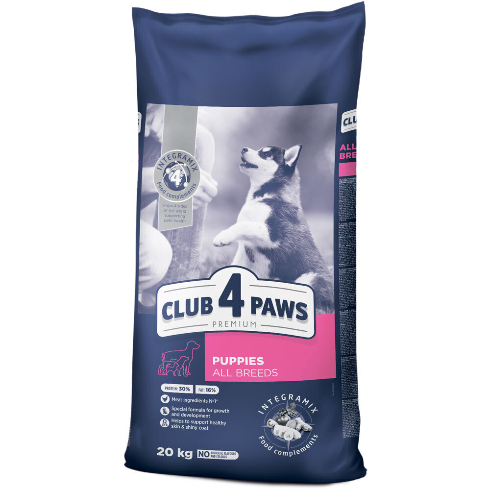CLUB 4 PAWS Premium pilnavertis sausas maistas visų veislių šuniukams su dideliu vištienos kiekiu, 20kg kaina ir informacija | Sausas maistas šunims | pigu.lt