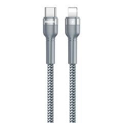 Remax Jany Series Cable Nylon Braided laidas, USB Typ C - Lightning, sidabrinis, 1 m kaina ir informacija | Laidai telefonams | pigu.lt