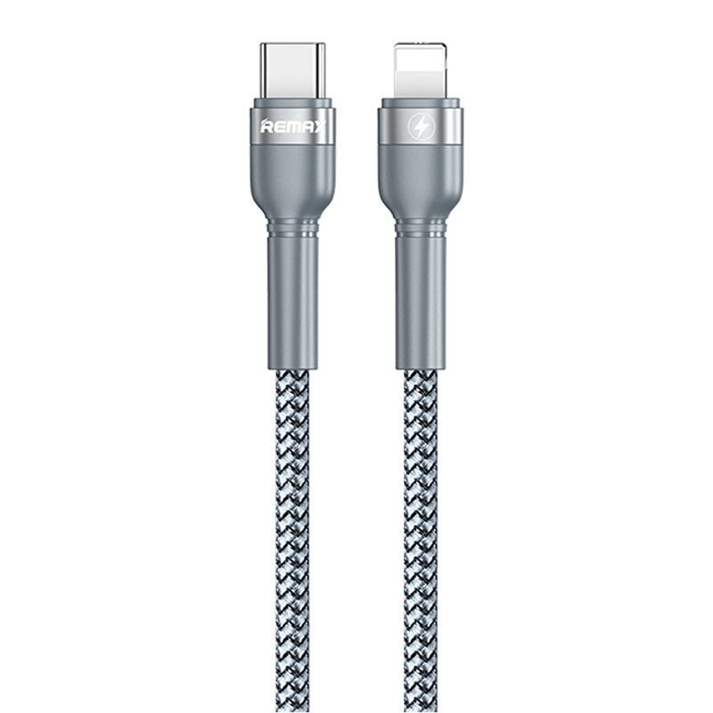 Remax Jany Series Cable Nylon Braided laidas, USB Typ C - Lightning, sidabrinis, 1 m kaina ir informacija | Laidai telefonams | pigu.lt