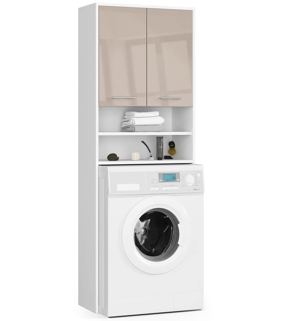 Spintelė virš skalbimo mašinos NORE Fin, balta/smėlio kaina ir informacija | Vonios spintelės | pigu.lt