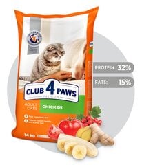 CLUB 4 PAWS PREMIUM полнорационный сухой корм для взрослых кошек с курицей, 14 кг цена и информация | Сухой корм для кошек | pigu.lt