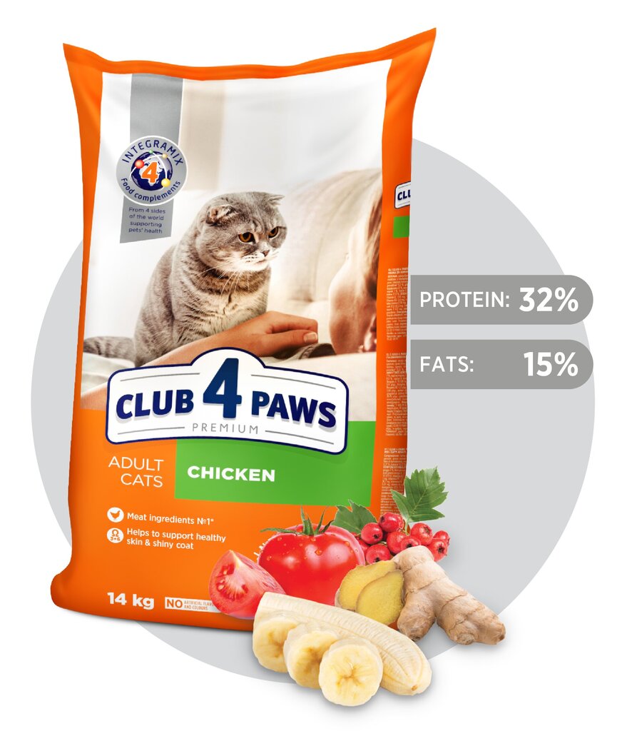 CLUB 4 PAWS PREMIUM pilnavertis sausas maistas suaugusioms katėms su vištiena, 14kg цена и информация | Sausas maistas katėms | pigu.lt