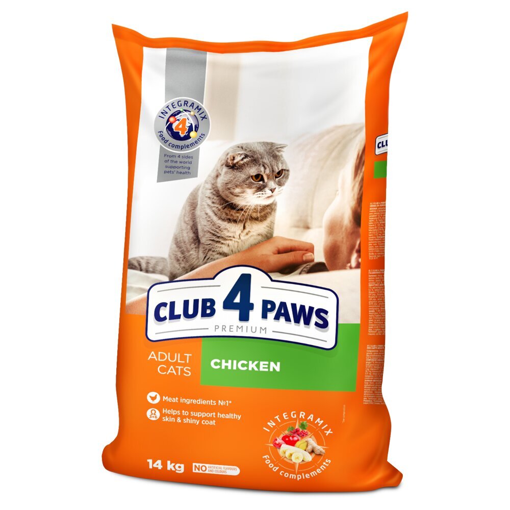 CLUB 4 PAWS PREMIUM pilnavertis sausas maistas suaugusioms katėms su vištiena, 14kg цена и информация | Sausas maistas katėms | pigu.lt