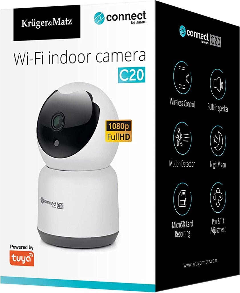 Kruger & Matz Connect C20 Tuya vidinė Wi-Fi kamera, balta цена и информация | Vaizdo kameros | pigu.lt