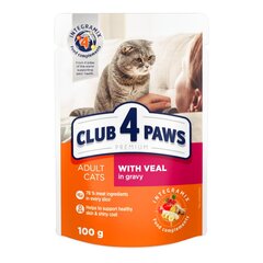 CLUB 4 PAWS Premium visavertis konservuotas ėdalas suaugusioms katėms su veršiena padaže, 100 g x 24 vnt. цена и информация | Консервы для кошек | pigu.lt