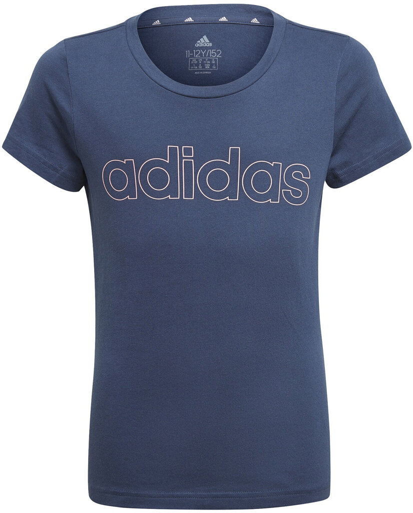 Marškinėliai mergaitėms Adidas G Lin T Blue GN4051, mėlyni цена и информация | Marškinėliai mergaitėms | pigu.lt