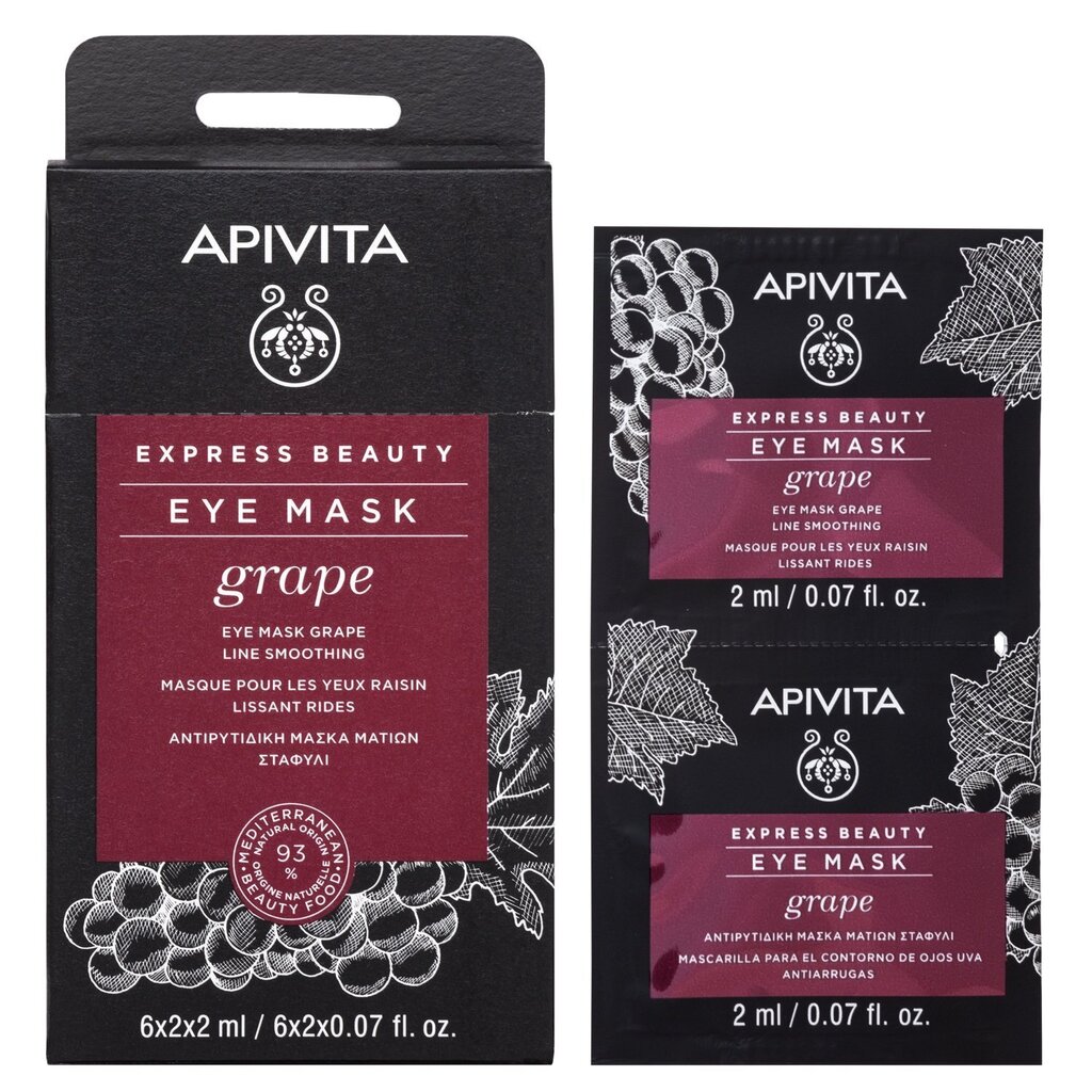 Paakių kaukė su vynuogėmis Apivita Express Beauty, 2 x 2 ml  цена и информация | Veido kaukės, paakių kaukės | pigu.lt