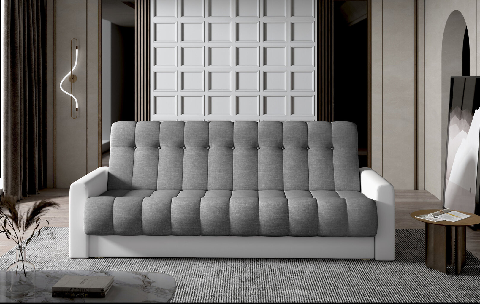 Sofa-lova NORE Garett 03, pilka/balta kaina ir informacija | Sofos | pigu.lt