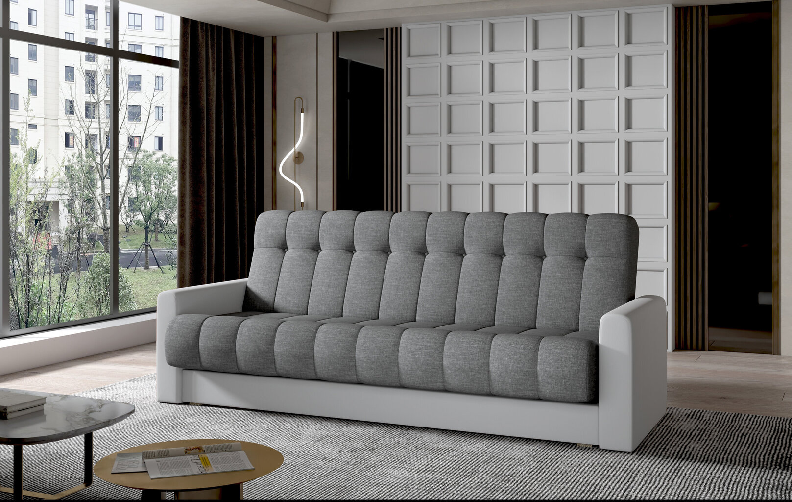 Sofa-lova NORE Garett 03, pilka/balta kaina ir informacija | Sofos | pigu.lt