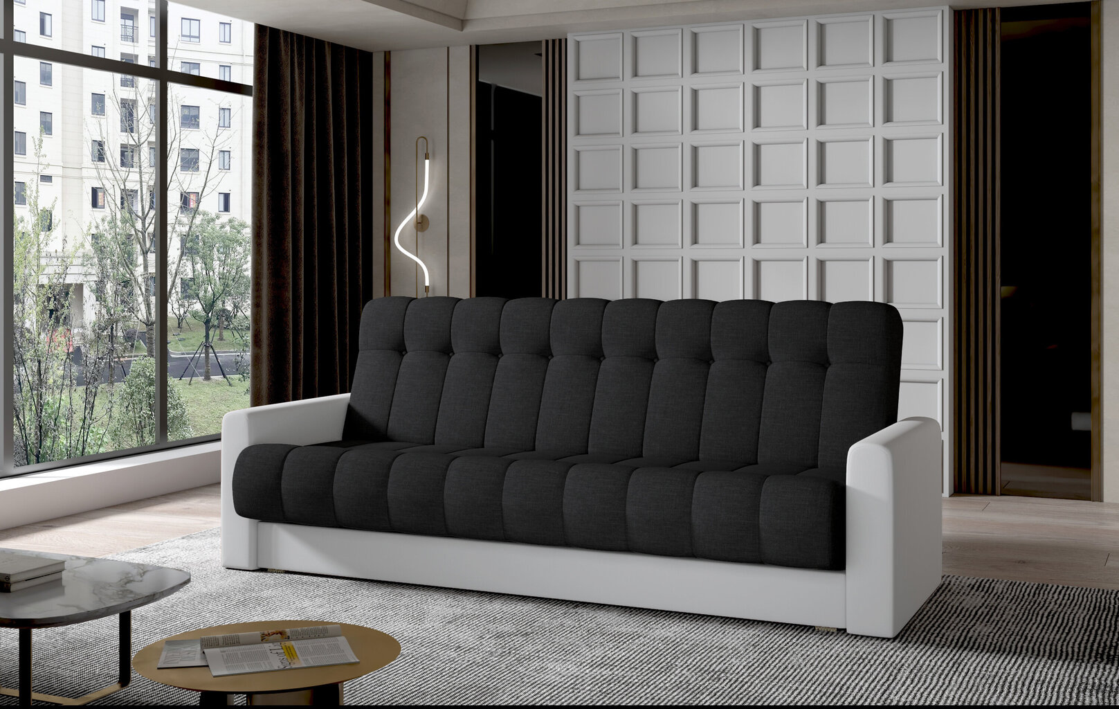 Sofa-lova NORE Garett 04, juoda/balta kaina ir informacija | Sofos | pigu.lt