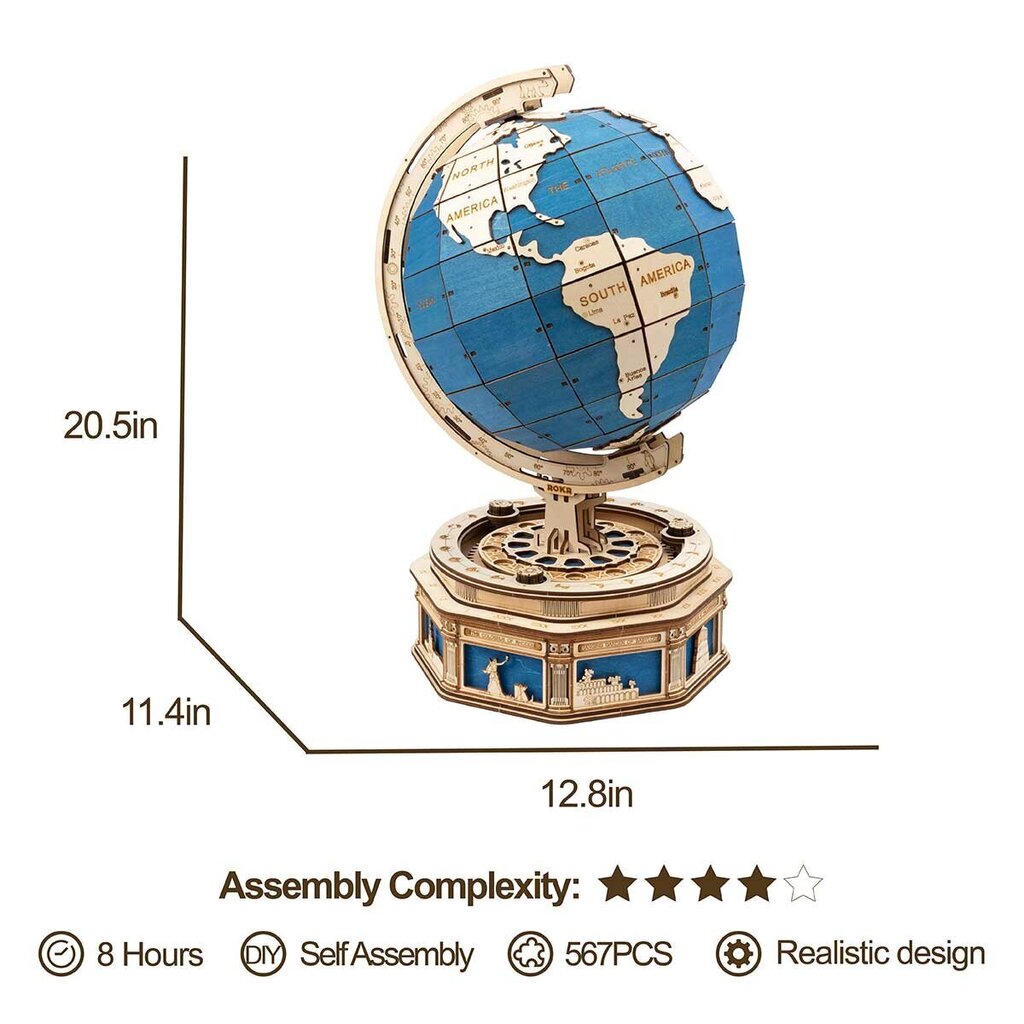 Konstruktorius Robotime The Globe, 3D dėlionė, 14 m.+ kaina ir informacija | Konstruktoriai ir kaladėlės | pigu.lt