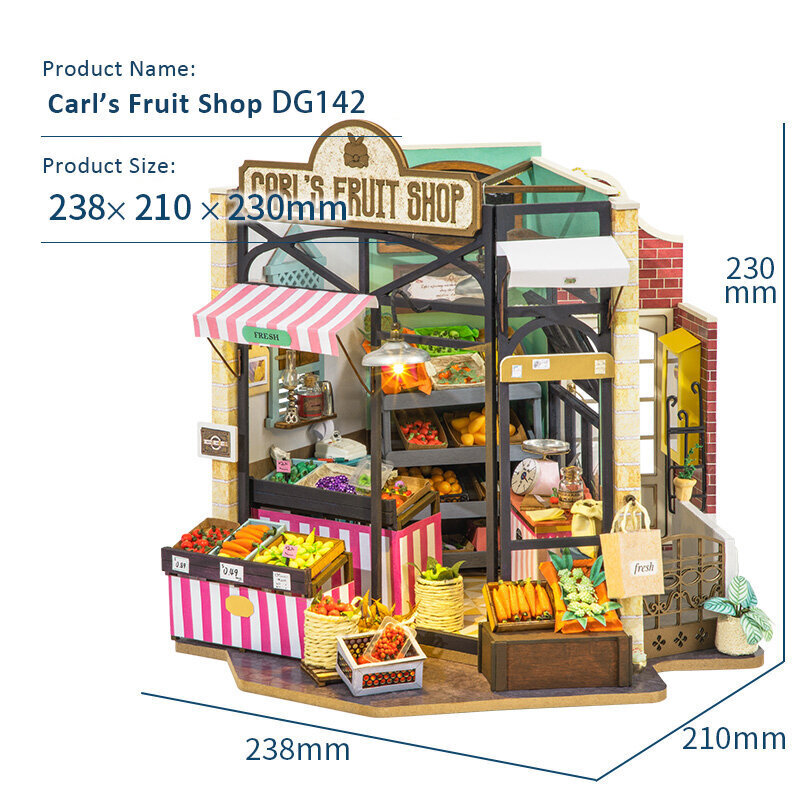 Konstruktorius Robotime Carl's Fruit Shop, 3D dėlionė, 14 m.+ цена и информация | Konstruktoriai ir kaladėlės | pigu.lt