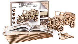 Medinis 3D wooden city konstruktorius karinis džipas 4x4, 571 detalė. цена и информация | Конструкторы и кубики | pigu.lt