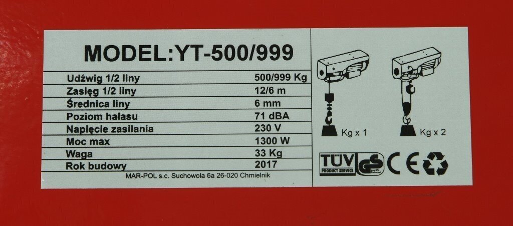 Telferis keltuvas MarPol 1000kg цена и информация | Mechaniniai įrankiai | pigu.lt