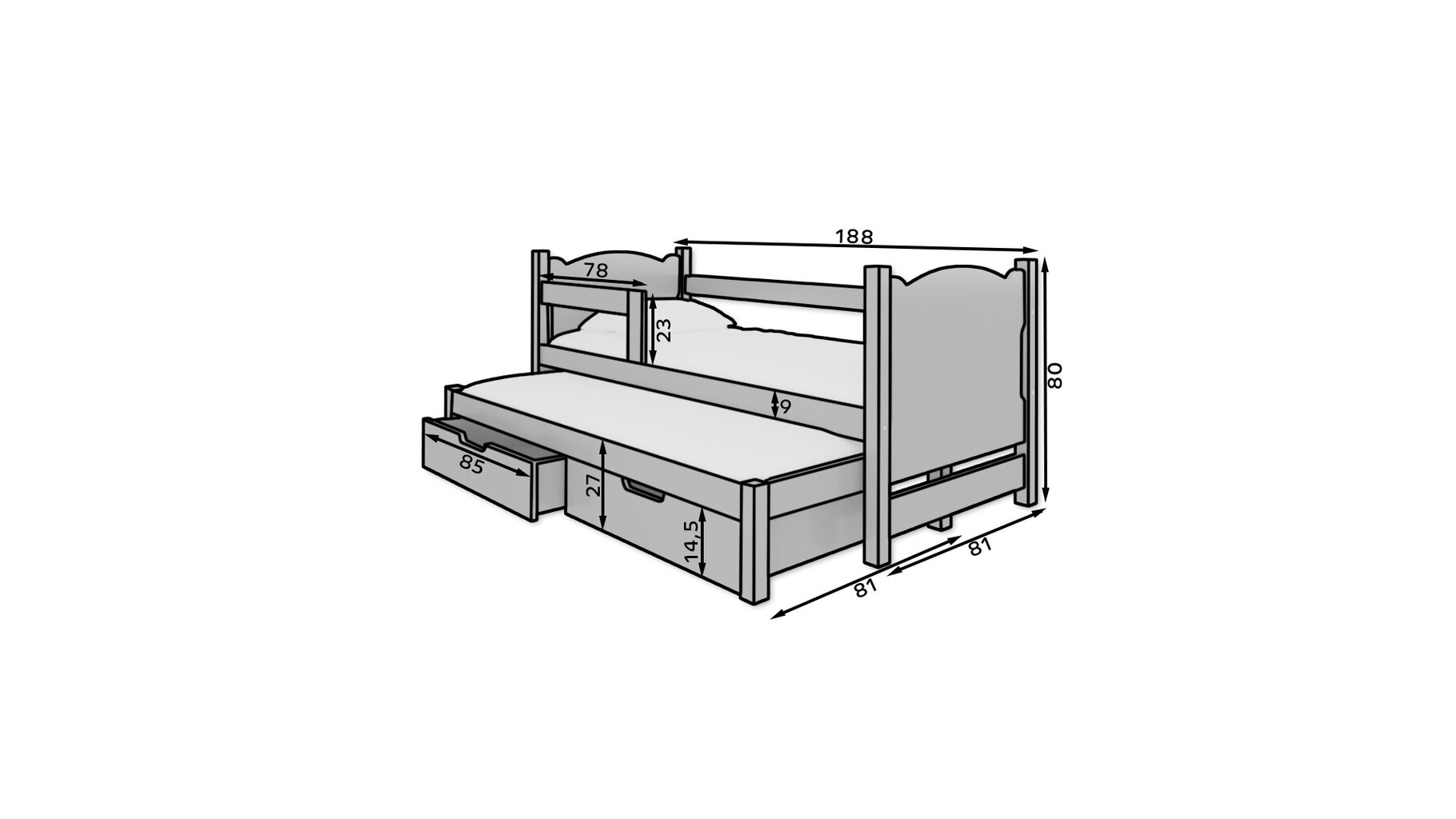 Vaikiška lova Adrk Furniture Campos 180x75/172x75 cm, balta kaina ir informacija | Vaikiškos lovos | pigu.lt