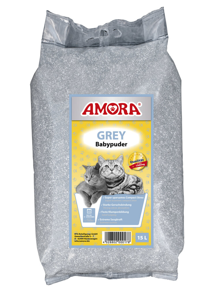 AMORA Baby Powder Grey kraikas 15L цена и информация | Kraikas katėms | pigu.lt