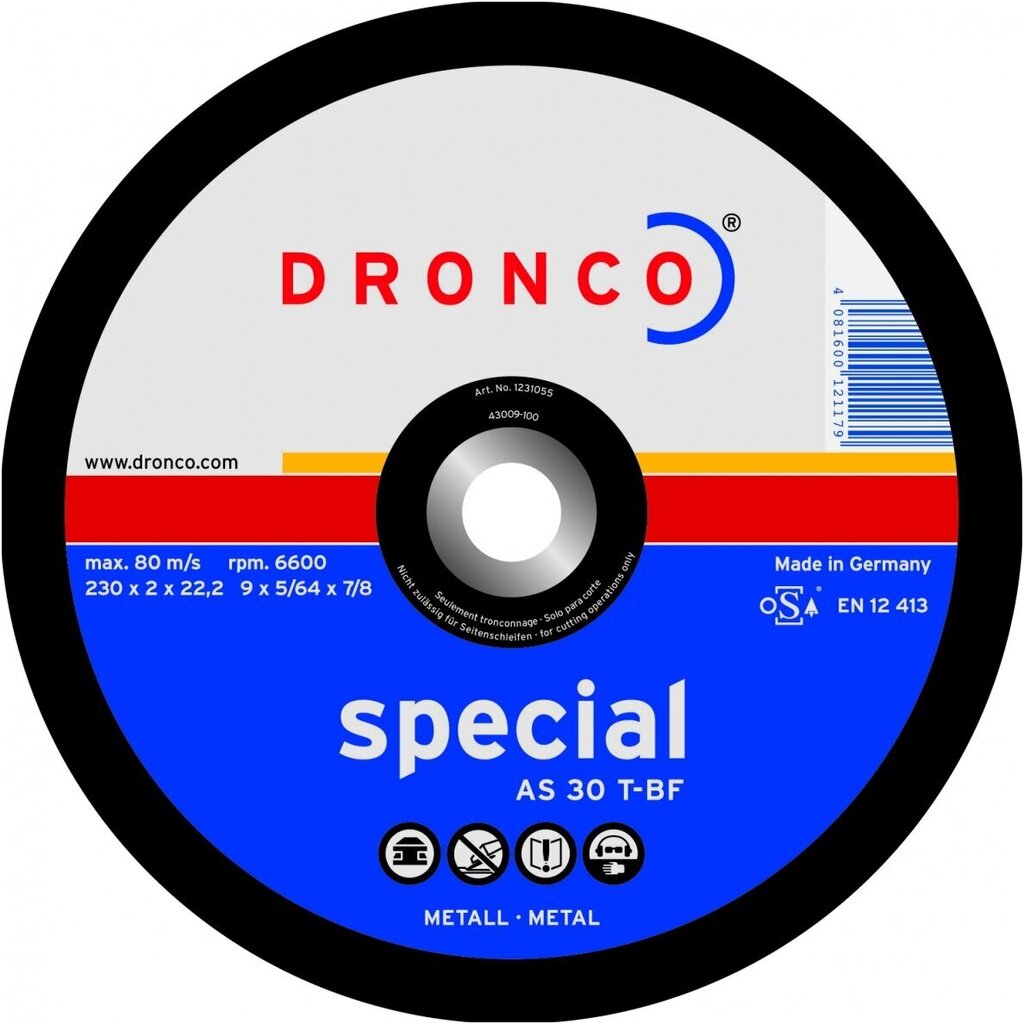 Pjovimo diskas Dronco AS30T T41 (125 x 2,0 x 22,23) kaina ir informacija | Suktuvai, gręžtuvai | pigu.lt