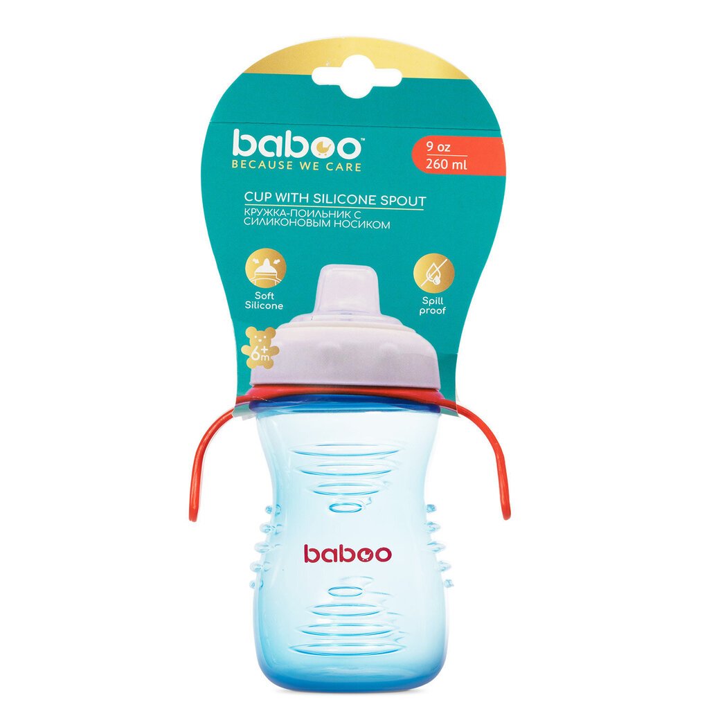 Gertuvė su silikoniniu snapeliu Baboo, 6+ mėn, 260 ml, mėlyna kaina ir informacija | Buteliukai kūdikiams ir jų priedai | pigu.lt