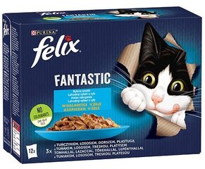Felix Fantastic tuno, lašišos, menkės, plekšnės skonio, 12x85 g kaina ir informacija | Konservai katėms | pigu.lt