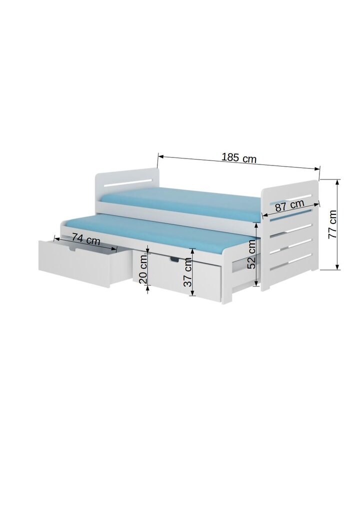 Vaikiška lova ADRK Furniture Tomi 180x80, balta kaina ir informacija | Vaikiškos lovos | pigu.lt