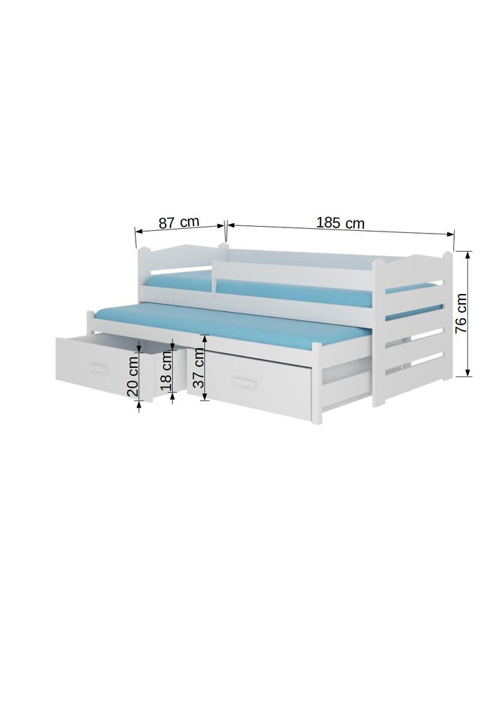 Vaikiška lova ADRK Furniture Tomi 180x80 su šonine apsauga, balta цена и информация | Vaikiškos lovos | pigu.lt