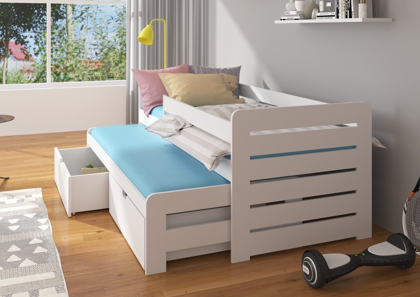 Vaikiška lova ADRK Furniture Tomi 180x80 su šonine apsauga, pilka kaina ir informacija | Vaikiškos lovos | pigu.lt