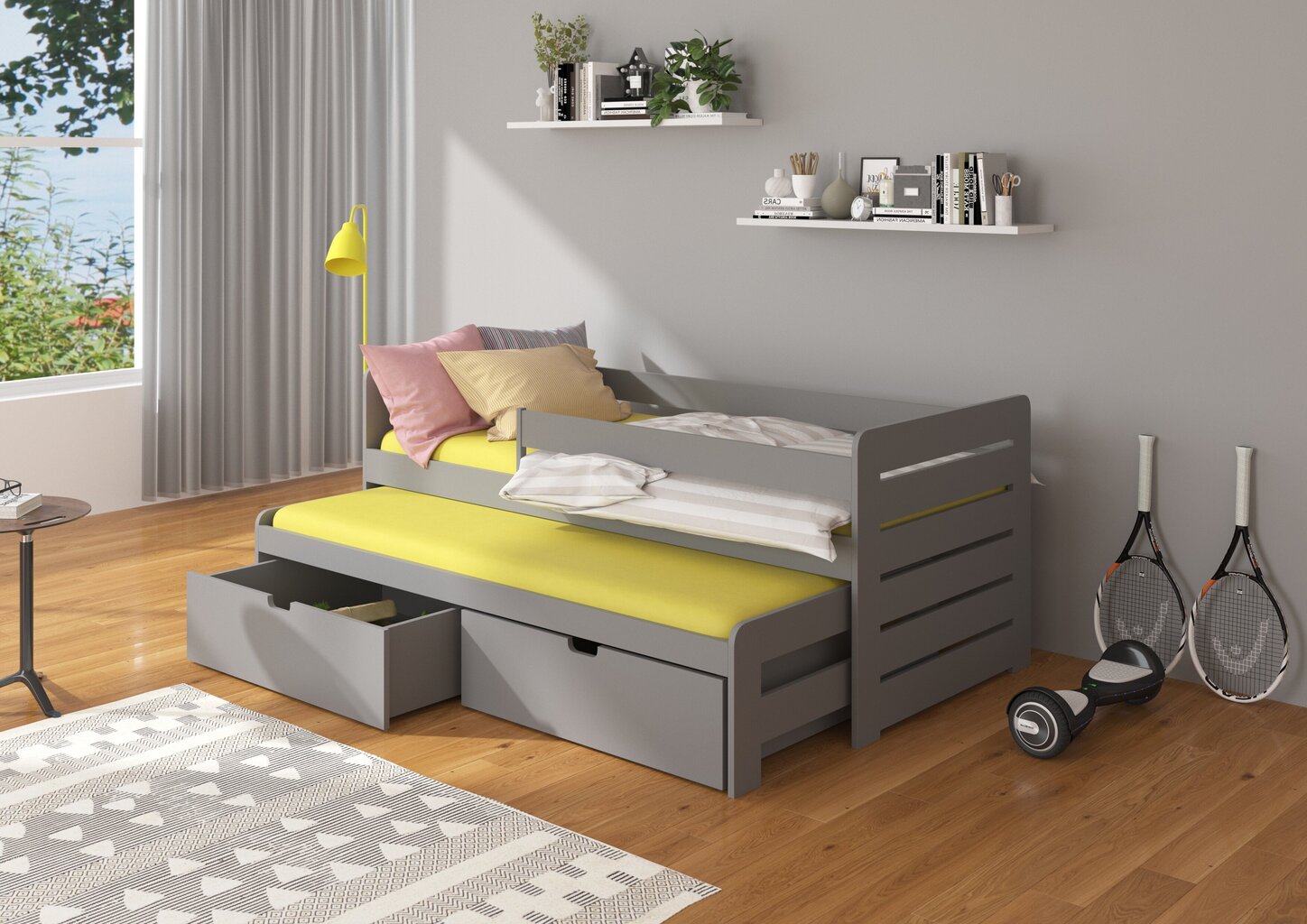Vaikiška lova ADRK Furniture Tomi 180x80 su šonine apsauga, pilka kaina ir informacija | Vaikiškos lovos | pigu.lt