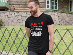 Vyriški marškinėliai „Jonas už visus ir visi už Joną“ kaina ir informacija | Originalūs marškinėliai | pigu.lt