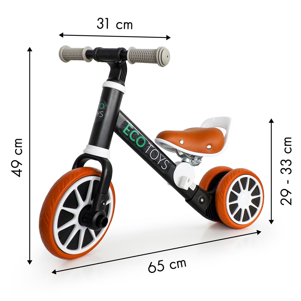Balansinis dviratukas Ecotoys 2in1, juodas kaina ir informacija | Balansiniai dviratukai | pigu.lt