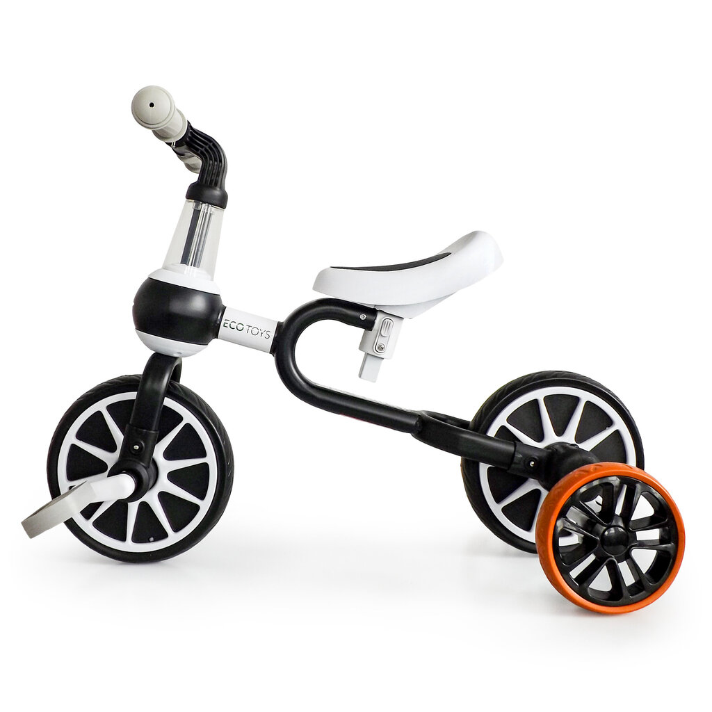 Balansinis dviratis su pedalais ir šoniniais ratais Ecotoys 4in1, juodas/baltas kaina ir informacija | Balansiniai dviratukai | pigu.lt