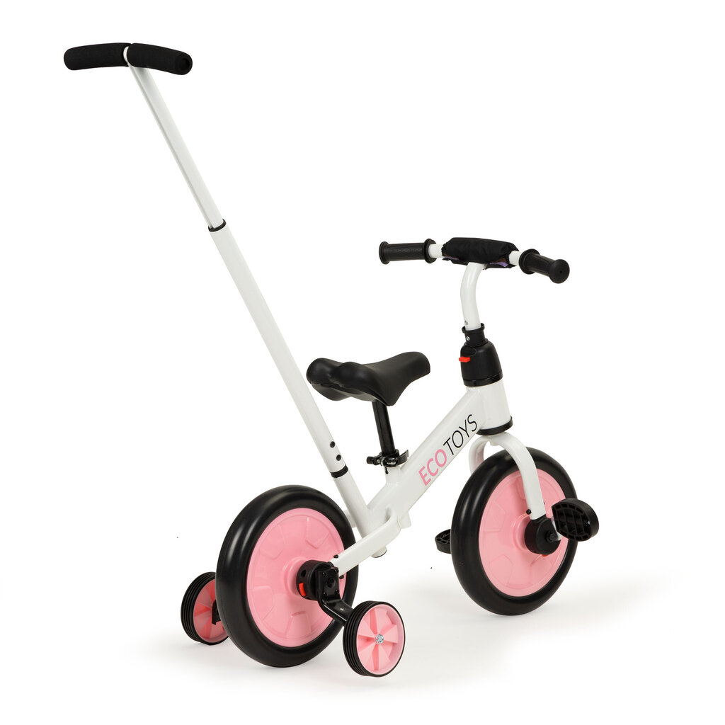 Balansinis dviratis su pedalais ir šoniniais ratais Ecotoys 3in1, baltas/rožinis kaina ir informacija | Balansiniai dviratukai | pigu.lt