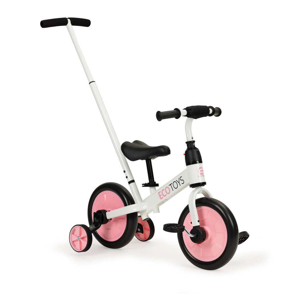 Balansinis dviratis su pedalais ir šoniniais ratais Ecotoys 3in1, baltas/rožinis kaina ir informacija | Balansiniai dviratukai | pigu.lt