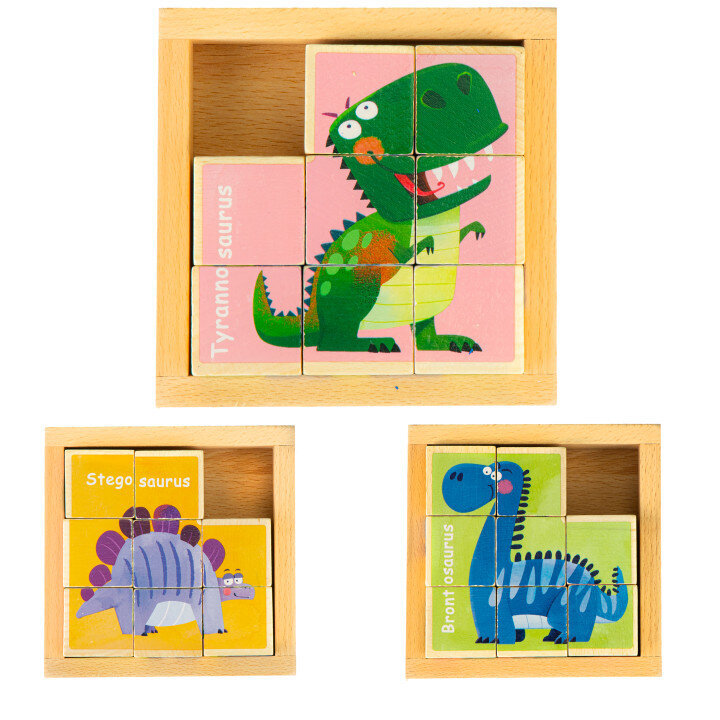Medinės kaladėlės „Dino“ kaina ir informacija | Lavinamieji žaislai | pigu.lt