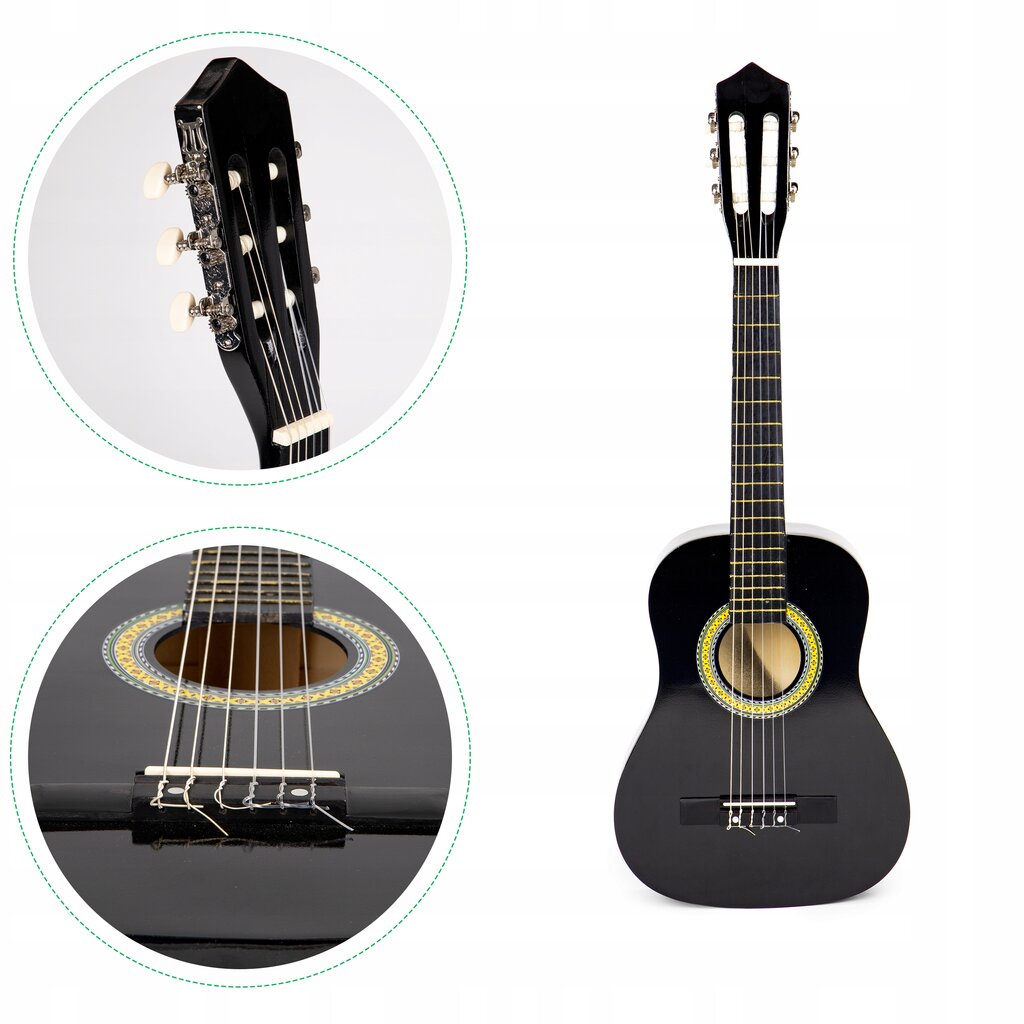 Vaikiška medinė gitara Ecotoys, juoda kaina ir informacija | Lavinamieji žaislai | pigu.lt