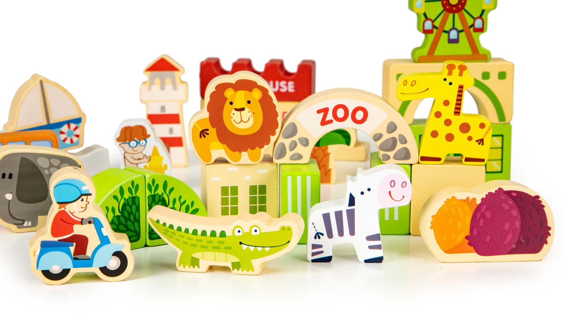 Mediniai blokeliai -miesto zoologijos sodas, 120 vnt. kaina ir informacija | Žaislai kūdikiams | pigu.lt