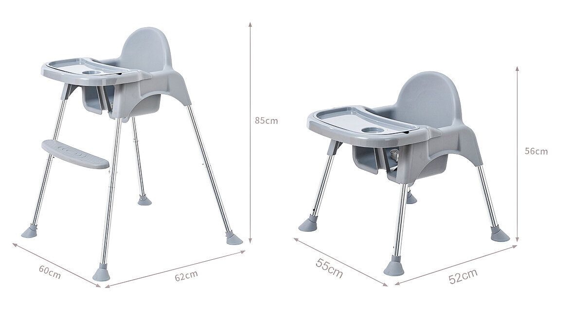 2in1 maitinimo kėdė EcoToys, grey kaina ir informacija | Maitinimo kėdutės | pigu.lt