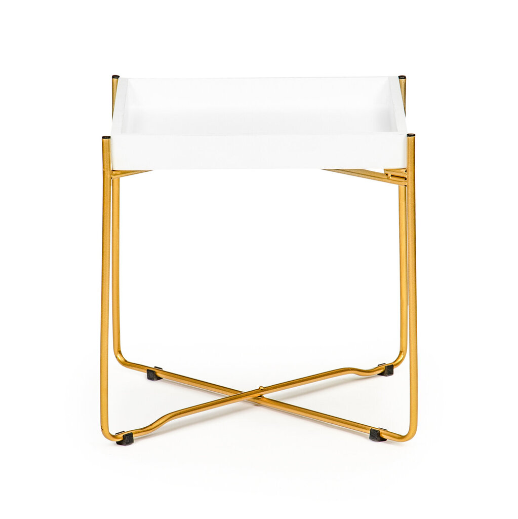 Skandinaviškas žurnalinis staliukas su auksinėmis metalinėmis kojelėmis, baltas kaina ir informacija | Virtuvės ir valgomojo stalai, staliukai | pigu.lt
