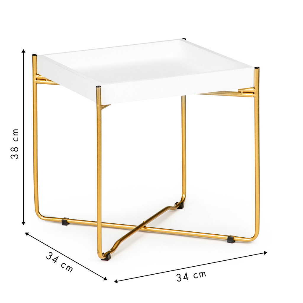 Skandinaviškas žurnalinis staliukas su auksinėmis metalinėmis kojelėmis, baltas цена и информация | Kavos staliukai | pigu.lt