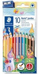 Цветные карандаши Staedtler Noris jumbo 128, с точилкой, 10 цветов цена и информация | Принадлежности для рисования, лепки | pigu.lt