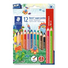 Цветные карандаши Staedtler Super jumbo 129, с точилкой, 12 цветов цена и информация | Принадлежности для рисования, лепки | pigu.lt