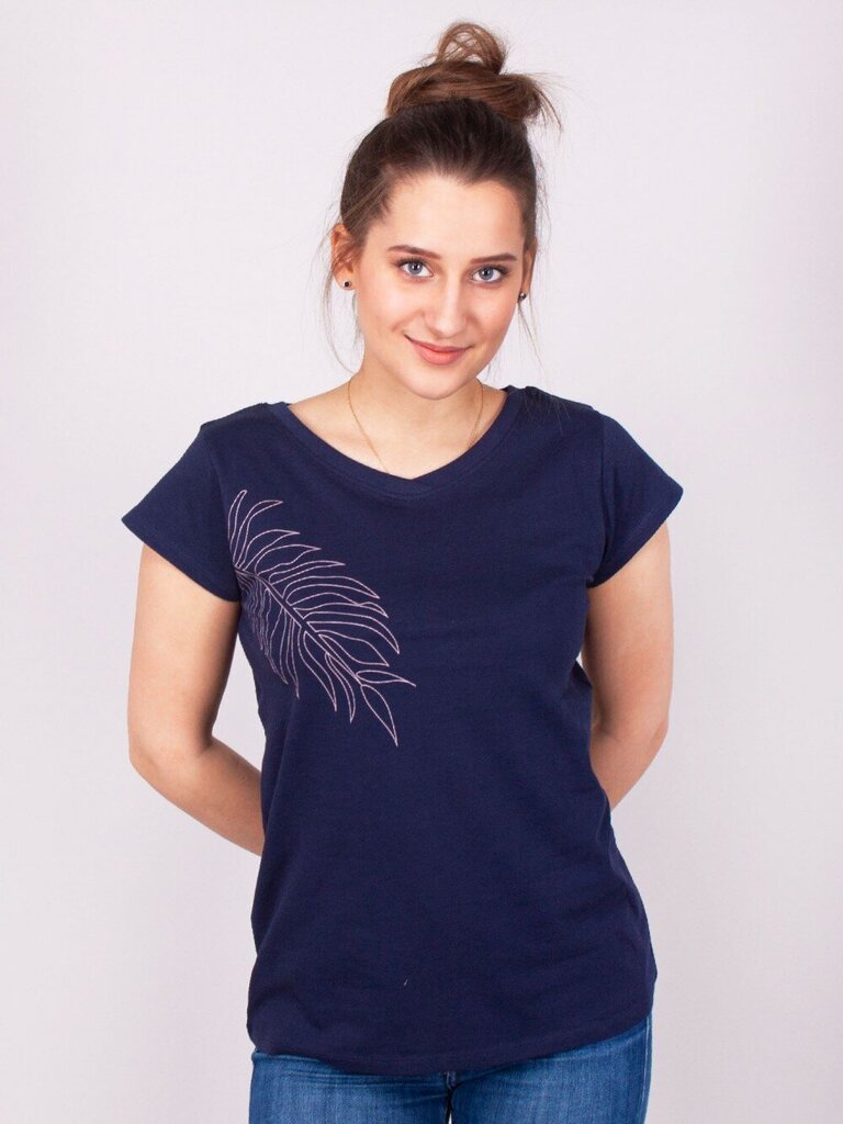 Marškinėliai su užrašu Leaf, mėlyni kaina ir informacija | Marškinėliai moterims | pigu.lt