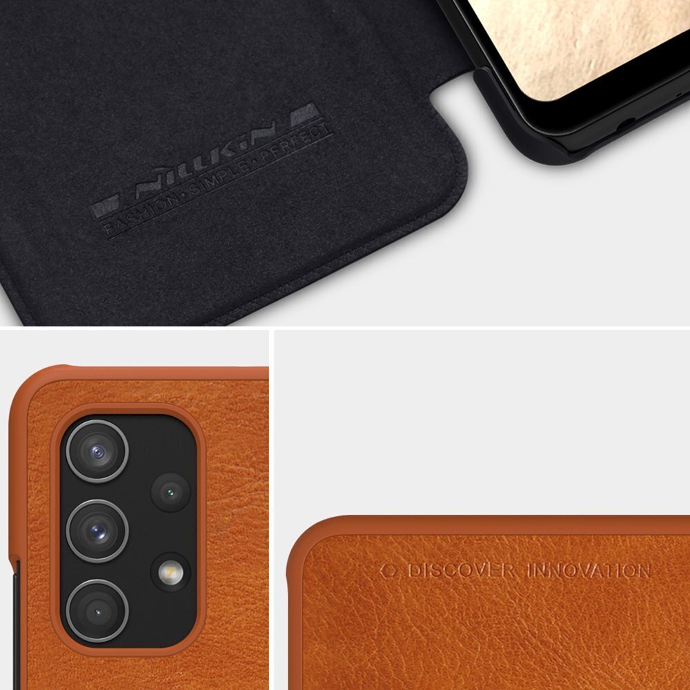 Nillkin Qin original leather case cover, skirtas Samsung Galaxy A32 4G, rudas kaina ir informacija | Telefono dėklai | pigu.lt