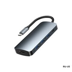 Адаптер Remax RU-U5 5-в-1 HDMI, 3x3.0USB, USB-C -Type-C / USB-C, док-станция цена и информация | Адаптеры, USB-разветвители | pigu.lt