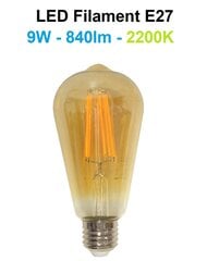 LED lemputė filament E27 ST64 9W 840lm 2200K kaina ir informacija | Elektros lemputės | pigu.lt