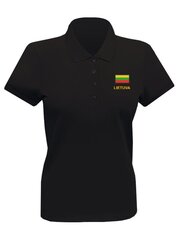 Moteriški juodi polo marškinėliai su trispalvės vėliavėlės antsiuvu kaina ir informacija | Lietuviška sirgalių atributika | pigu.lt